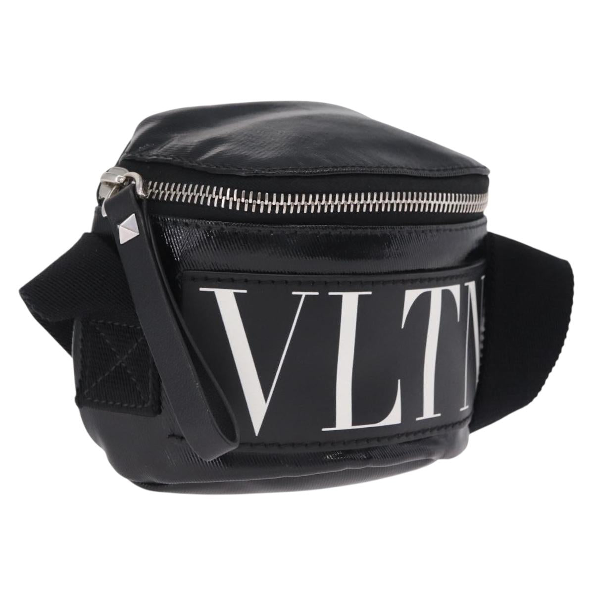 Valentino Shoulder Bag Patent Leather Black Silver Auth ka6959V