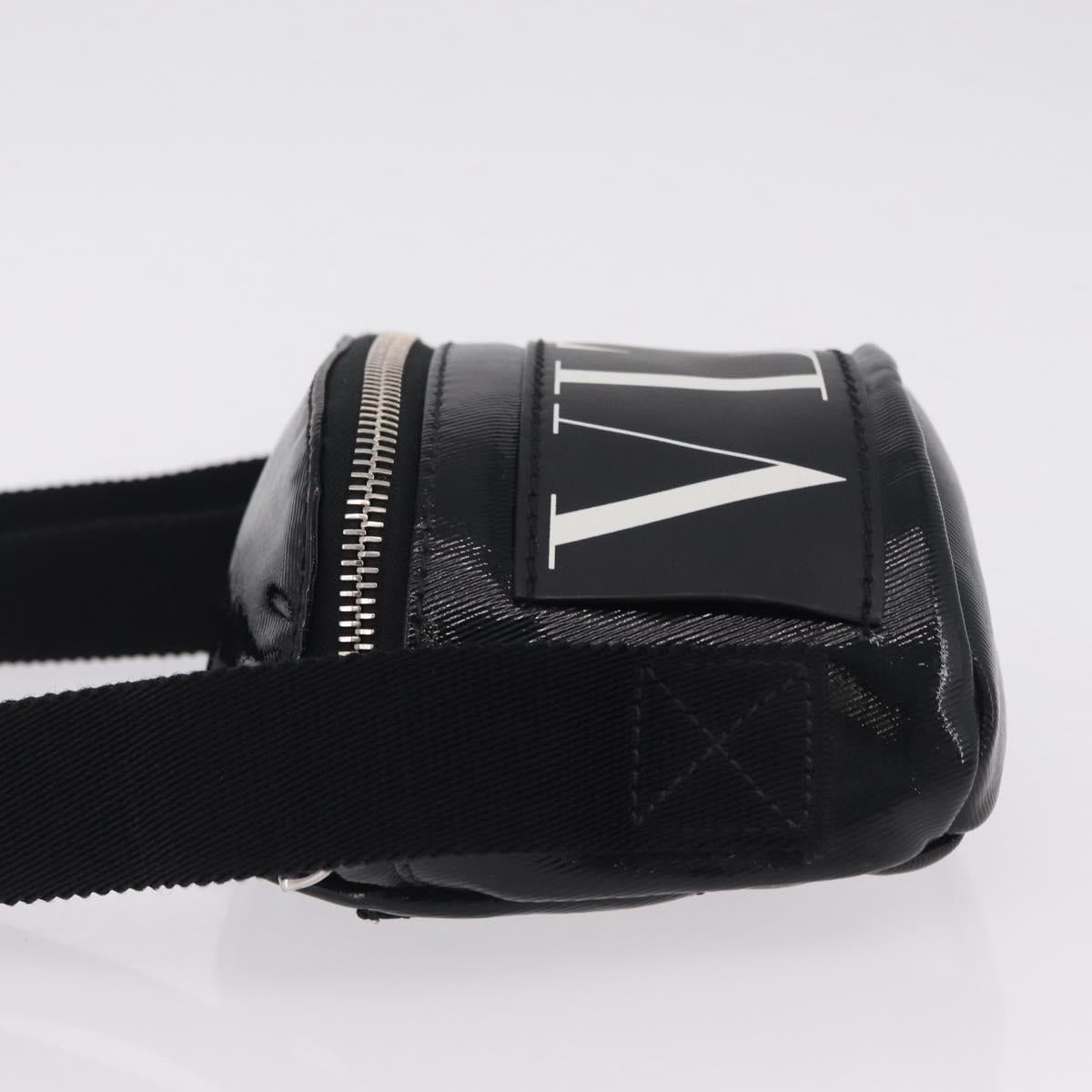 Valentino Shoulder Bag Patent Leather Black Silver Auth ka6959V