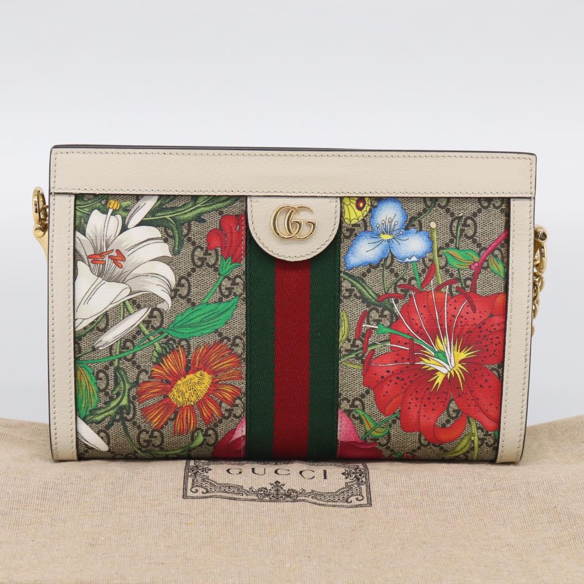 GUCCI GG Supreme Web Sherry Line Flora Ophidia Chain Bag PVC 503877 Auth ka6961M