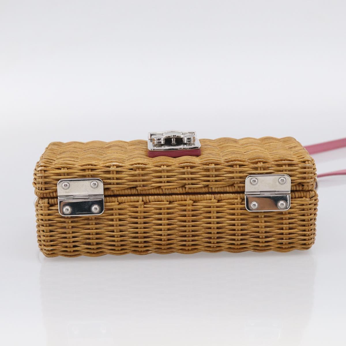 Miu Miu Straw Bag Shoulder Bag Raffia Brown Silver Auth ka6963V