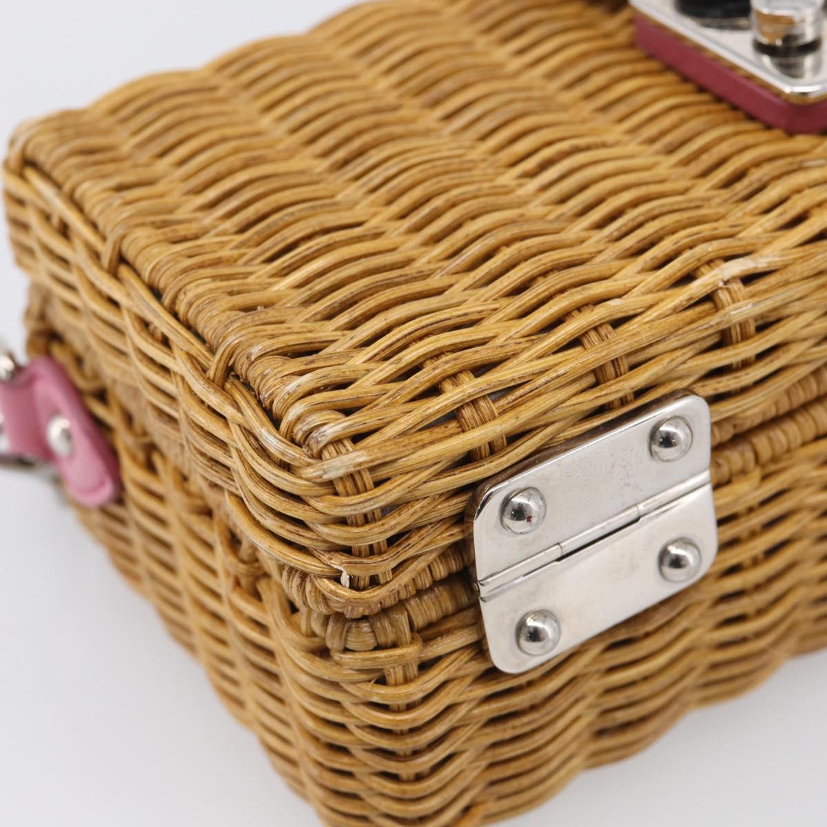 Miu Miu Straw Bag Shoulder Bag Raffia Brown Silver Auth ka6963V