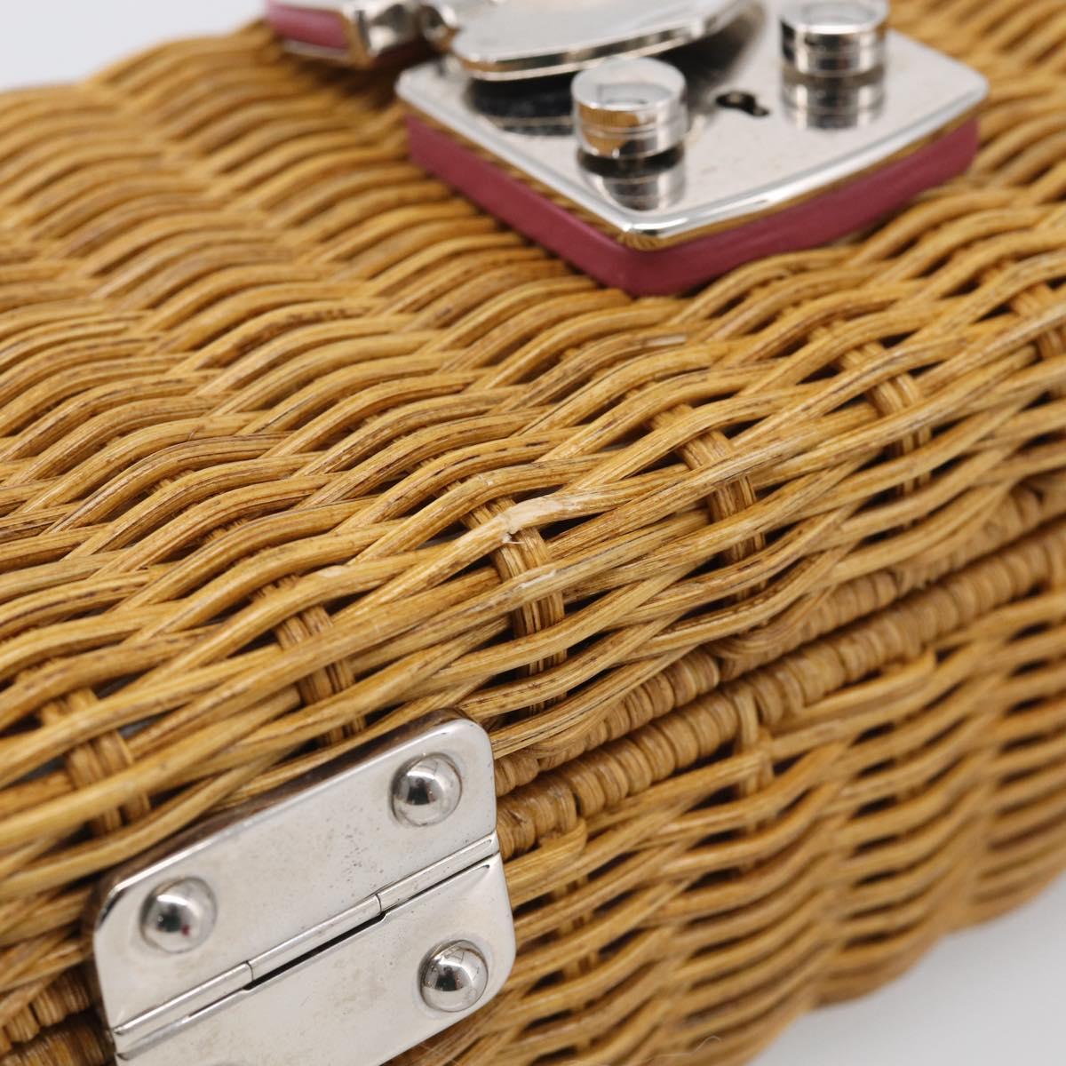 Miu Miu Straw Bag Shoulder Bag Raffia Brown Silver Auth ka6963V