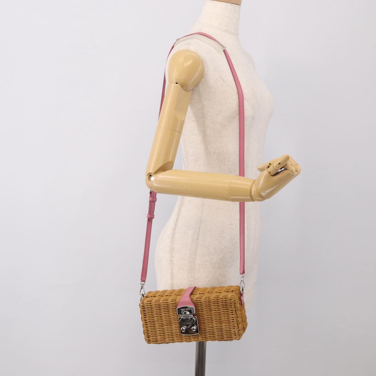 Miu Miu Straw Bag Shoulder Bag Raffia Brown Silver Auth ka6963V