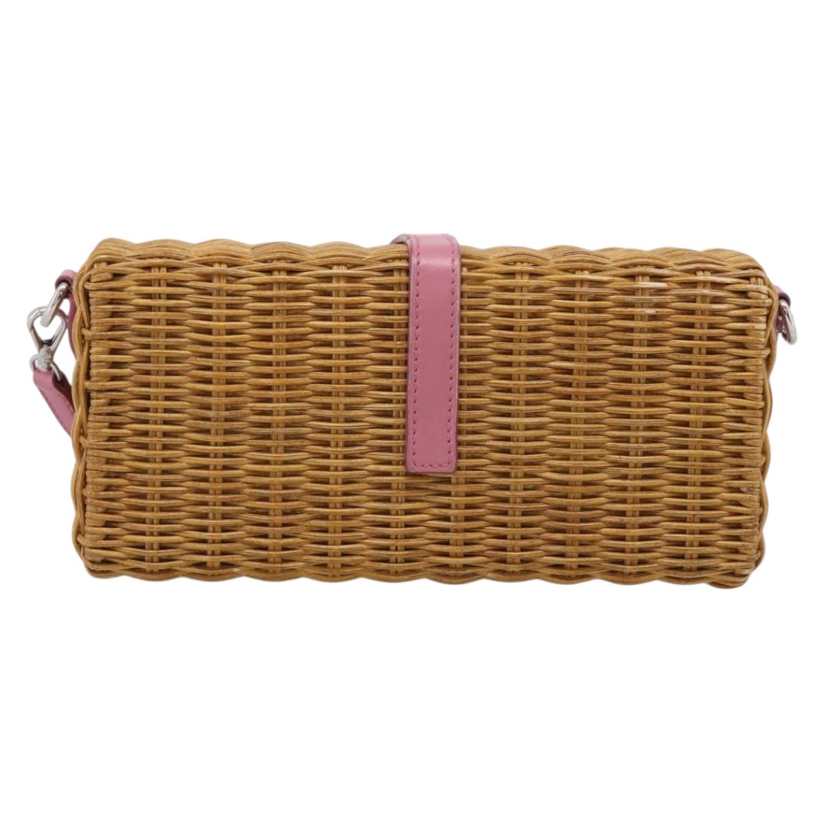 Miu Miu Straw Bag Shoulder Bag Raffia Brown Silver Auth ka6963V