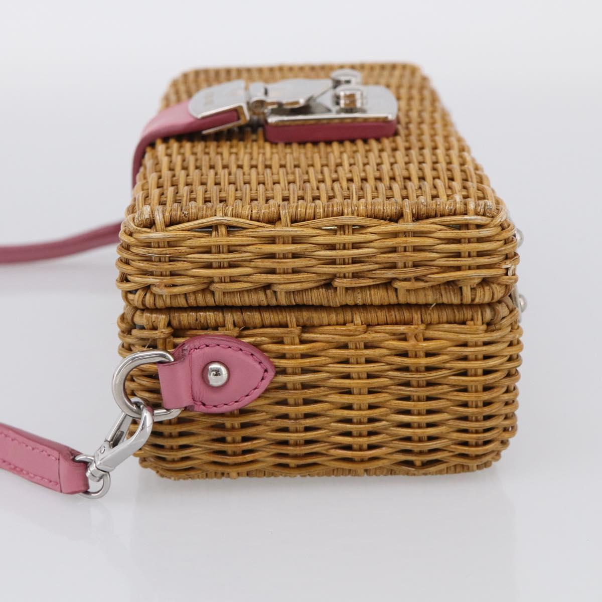 Miu Miu Straw Bag Shoulder Bag Raffia Brown Silver Auth ka6963V
