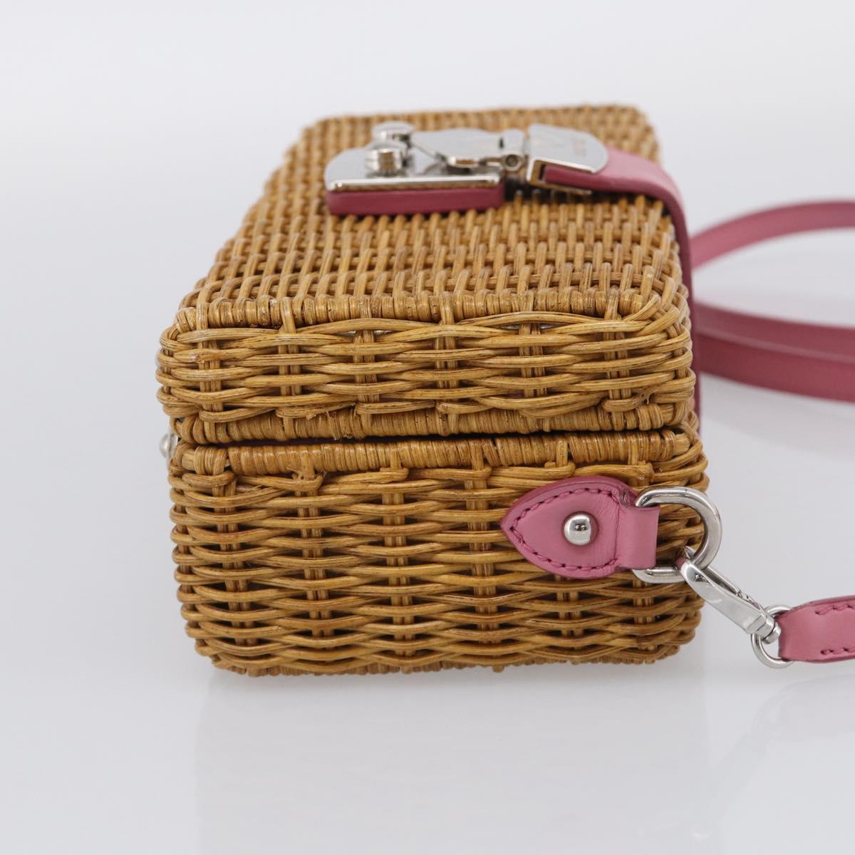 Miu Miu Straw Bag Shoulder Bag Raffia Brown Silver Auth ka6963V