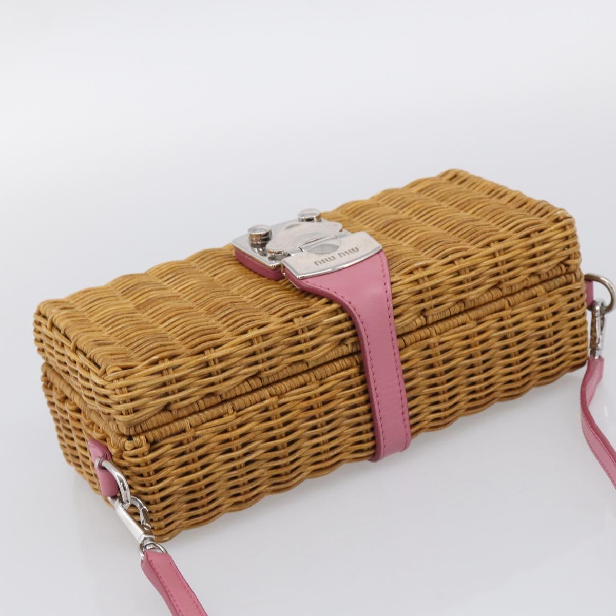 Miu Miu Straw Bag Shoulder Bag Raffia Brown Silver Auth ka6963V