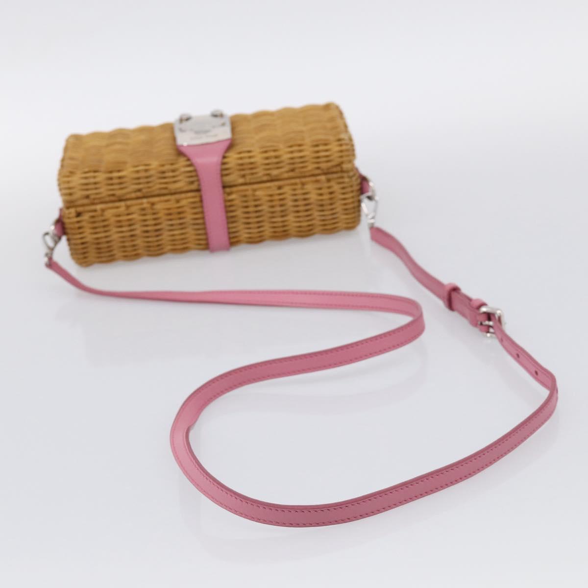 Miu Miu Straw Bag Shoulder Bag Raffia Brown Silver Auth ka6963V