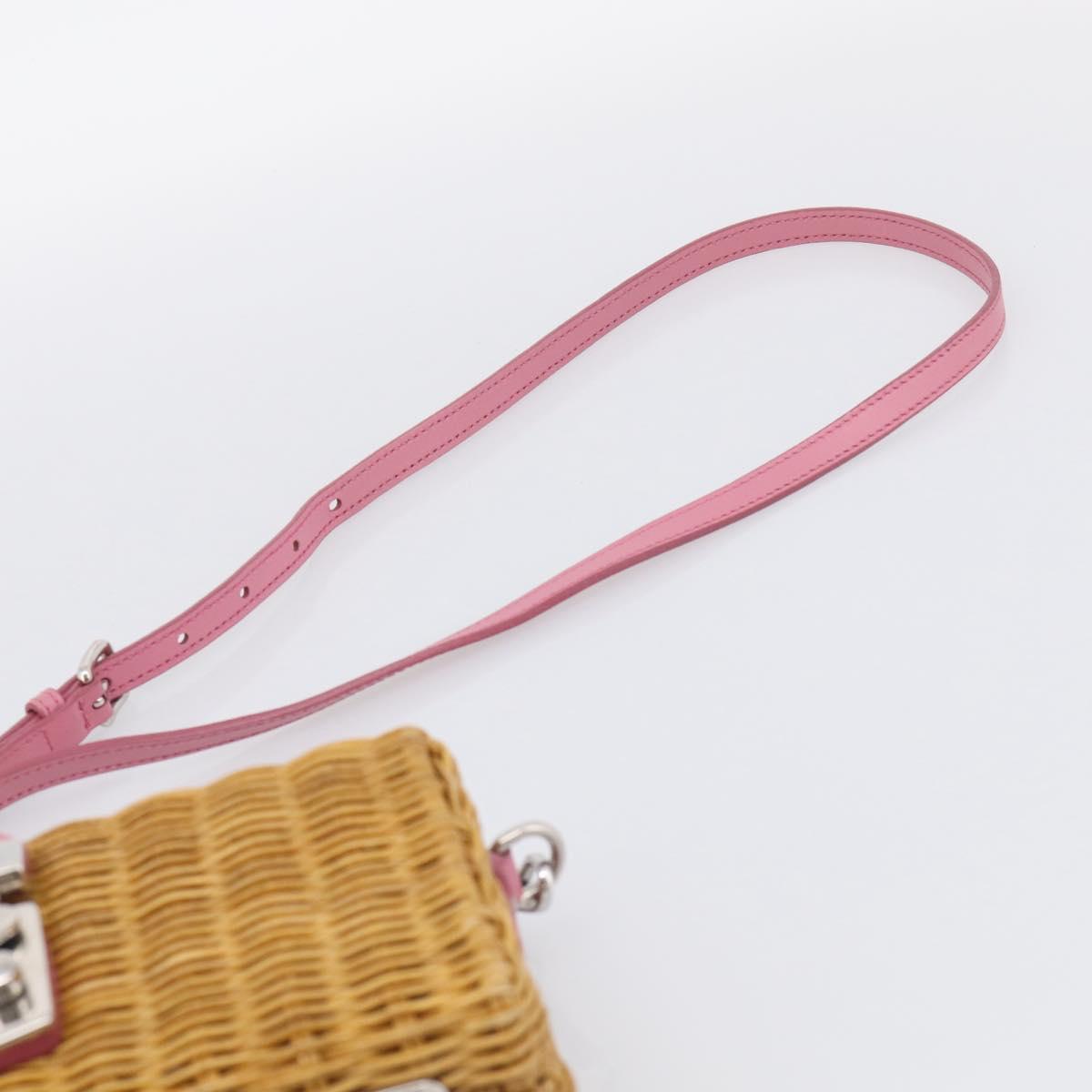 Miu Miu Straw Bag Shoulder Bag Raffia Brown Silver Auth ka6963V