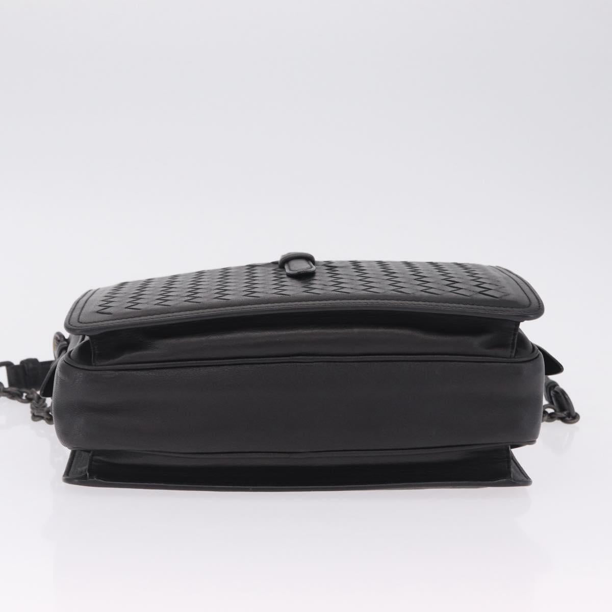 Bottega Veneta INTRECCIATO Chain Shoulder Bag Leather Black Auth ka6965V