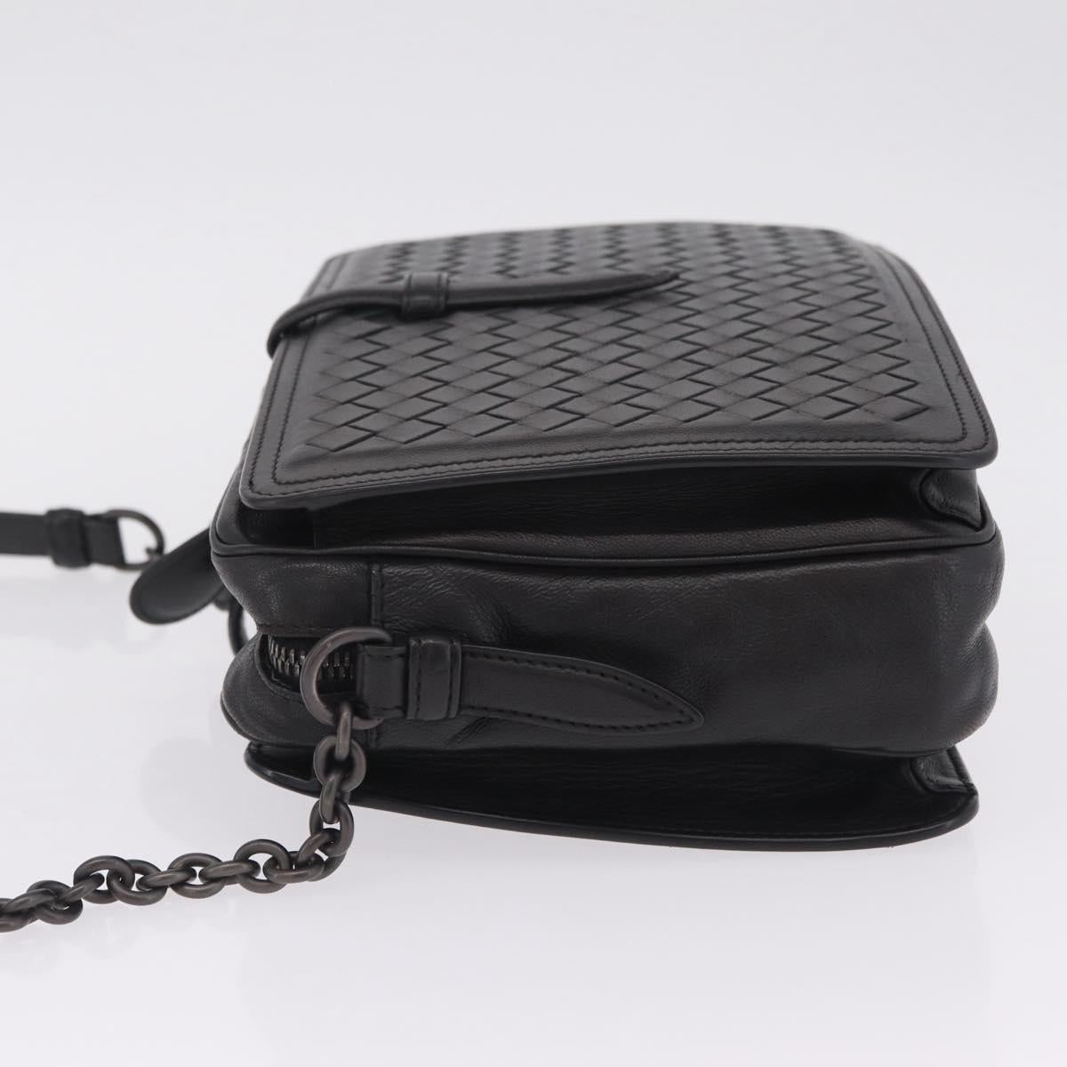 Bottega Veneta INTRECCIATO Chain Shoulder Bag Leather Black Auth ka6965V