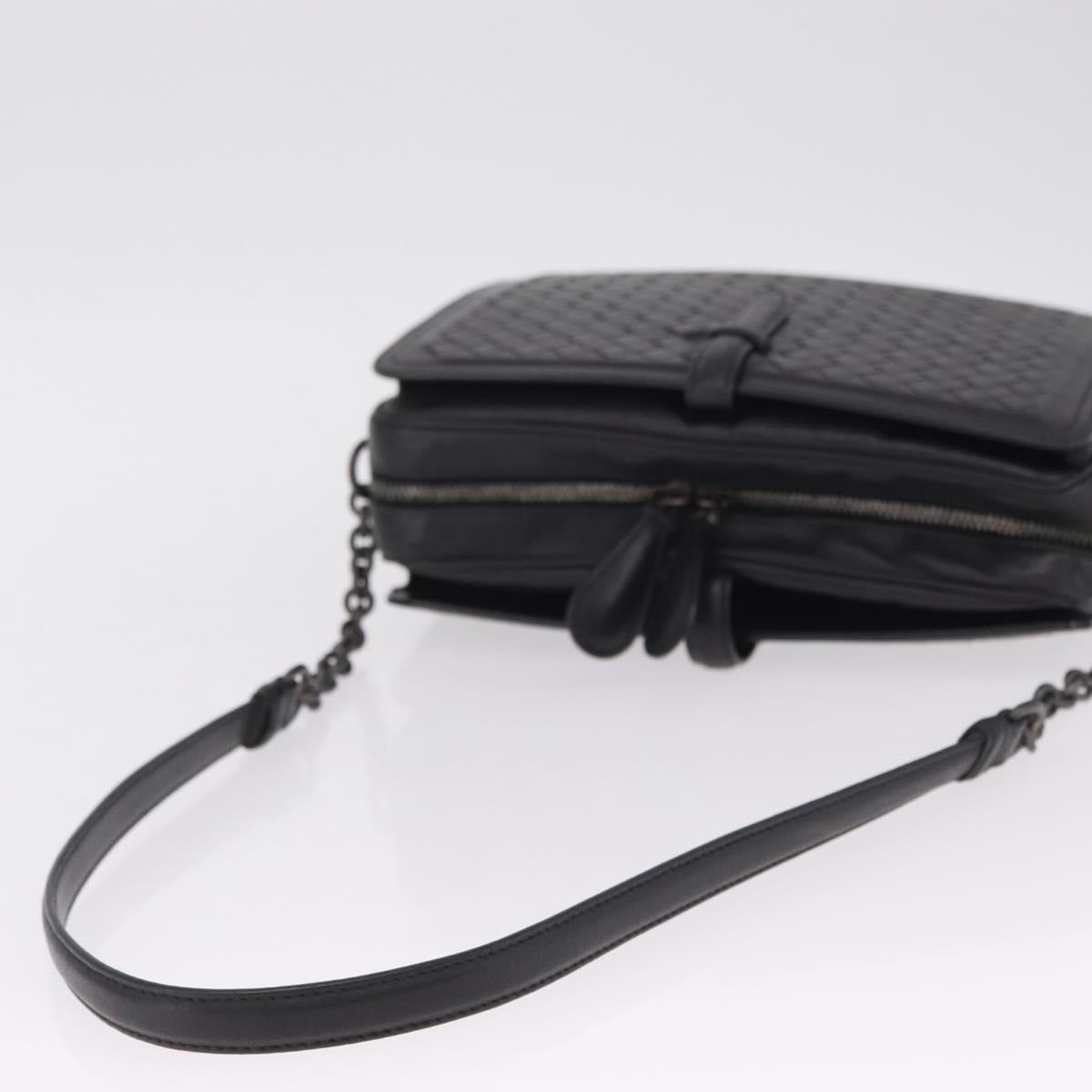 Bottega Veneta INTRECCIATO Chain Shoulder Bag Leather Black Auth ka6965V