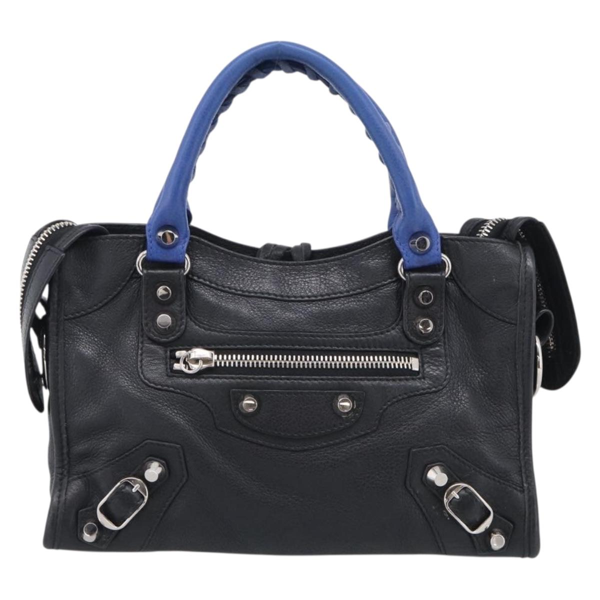 Balenciaga Mini City Hand Bag Leather 2way Black Silver 300295 Auth ka6969M
