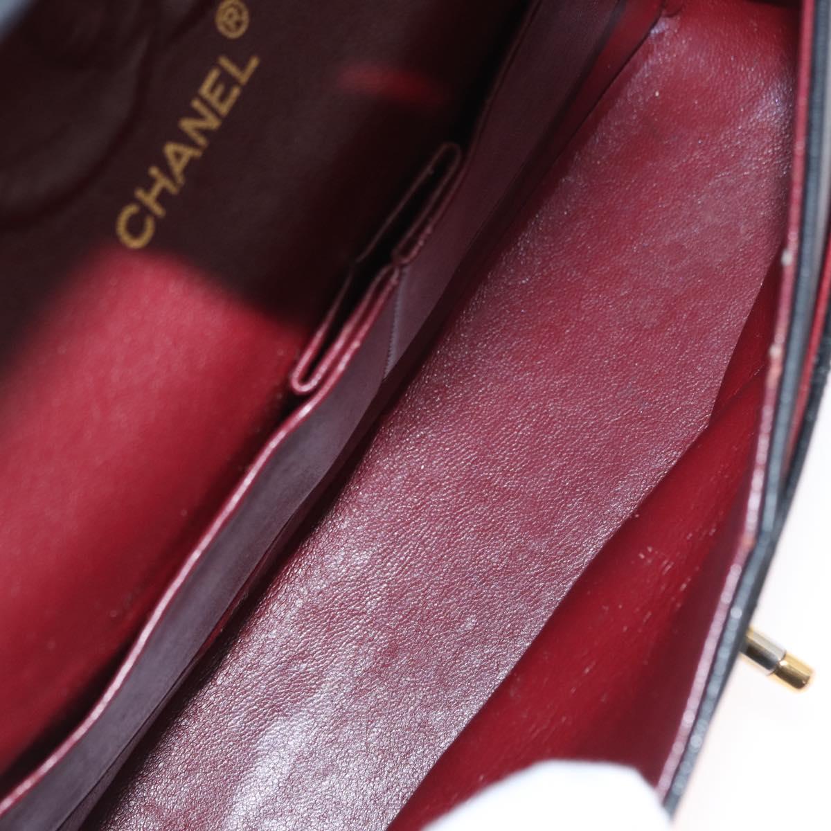 CHANEL Matelasse 25 Double Flap Chain Bag Lamb Skin Black Gold CC Auth ka696SV