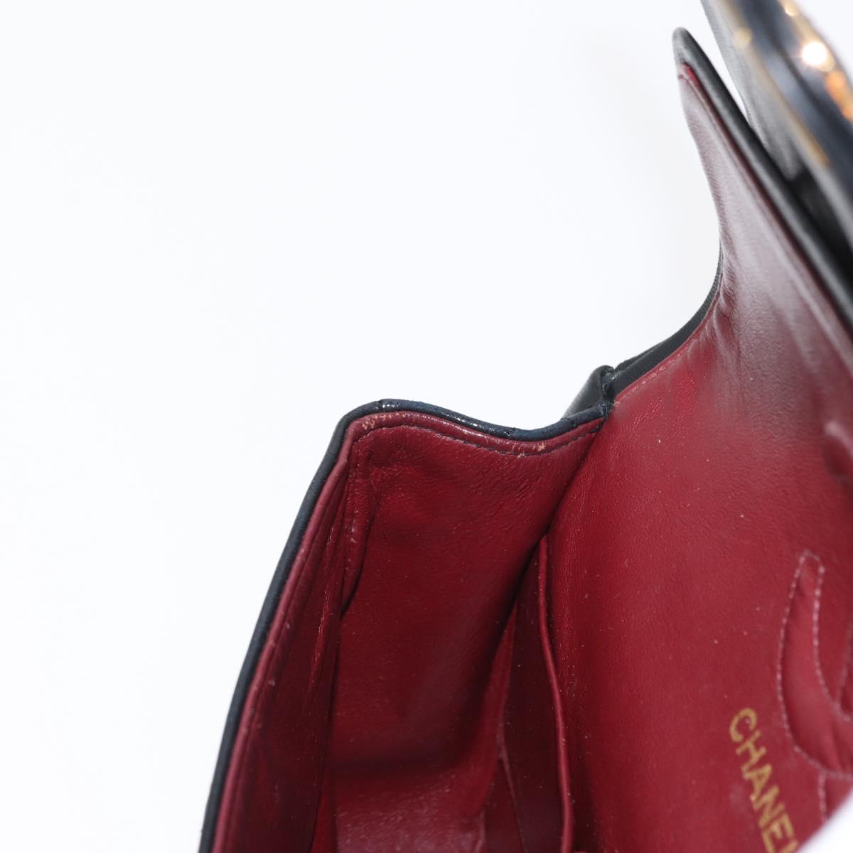 CHANEL Matelasse 25 Double Flap Chain Bag Lamb Skin Black Gold CC Auth ka696SV