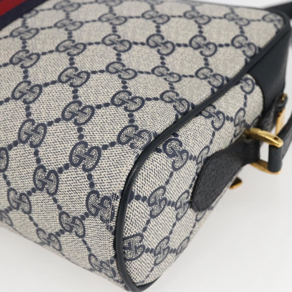 GUCCI GG Supreme Sherry Line Shoulder Bag PVC Navy Gold Auth ka697