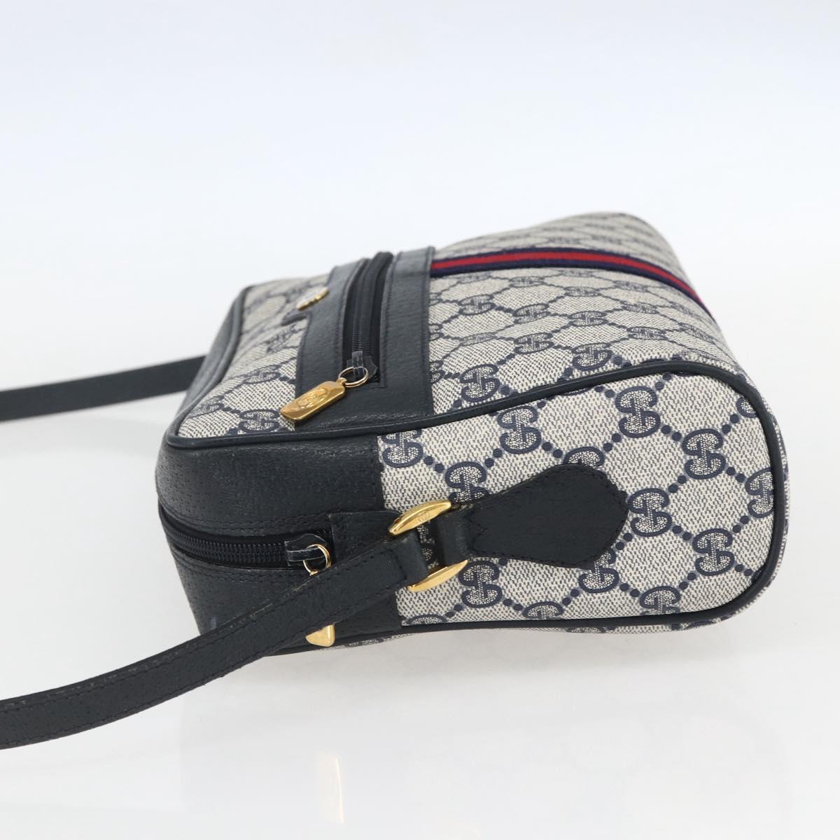 GUCCI GG Supreme Sherry Line Shoulder Bag PVC Navy Gold Auth ka697