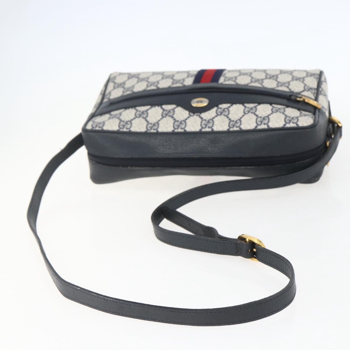 GUCCI GG Supreme Sherry Line Shoulder Bag PVC Navy Gold Auth ka697