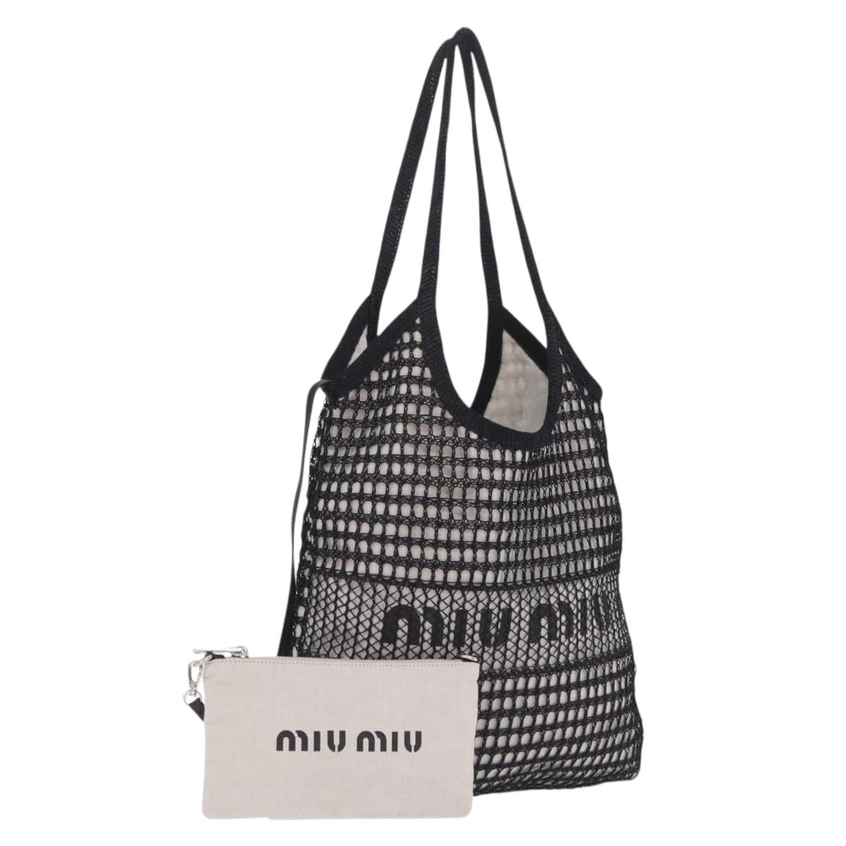 Miu Miu IVY Mesh Tote Bag Canvas Black Auth ka6970A