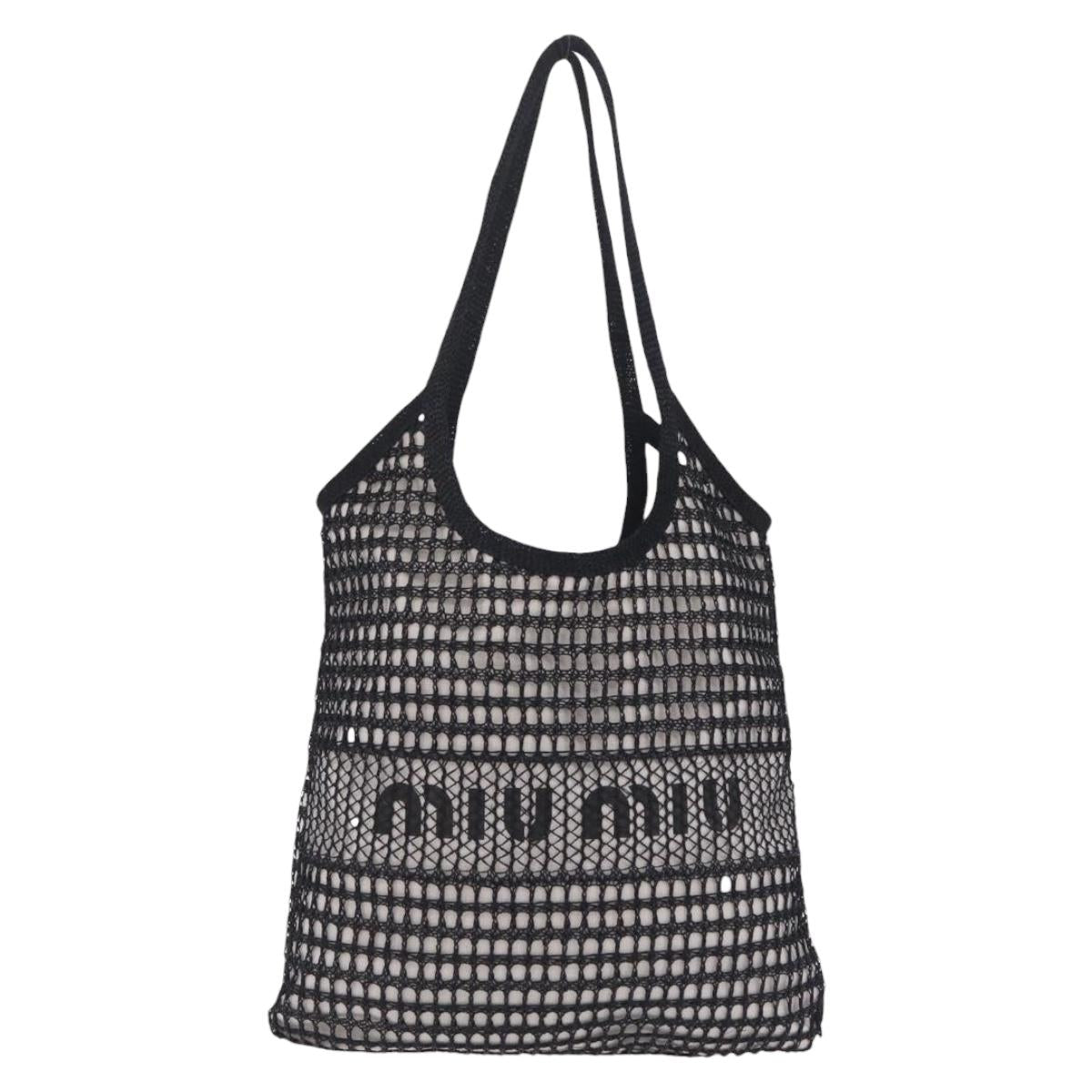 Miu Miu IVY Mesh Tote Bag Canvas Black Auth ka6970A