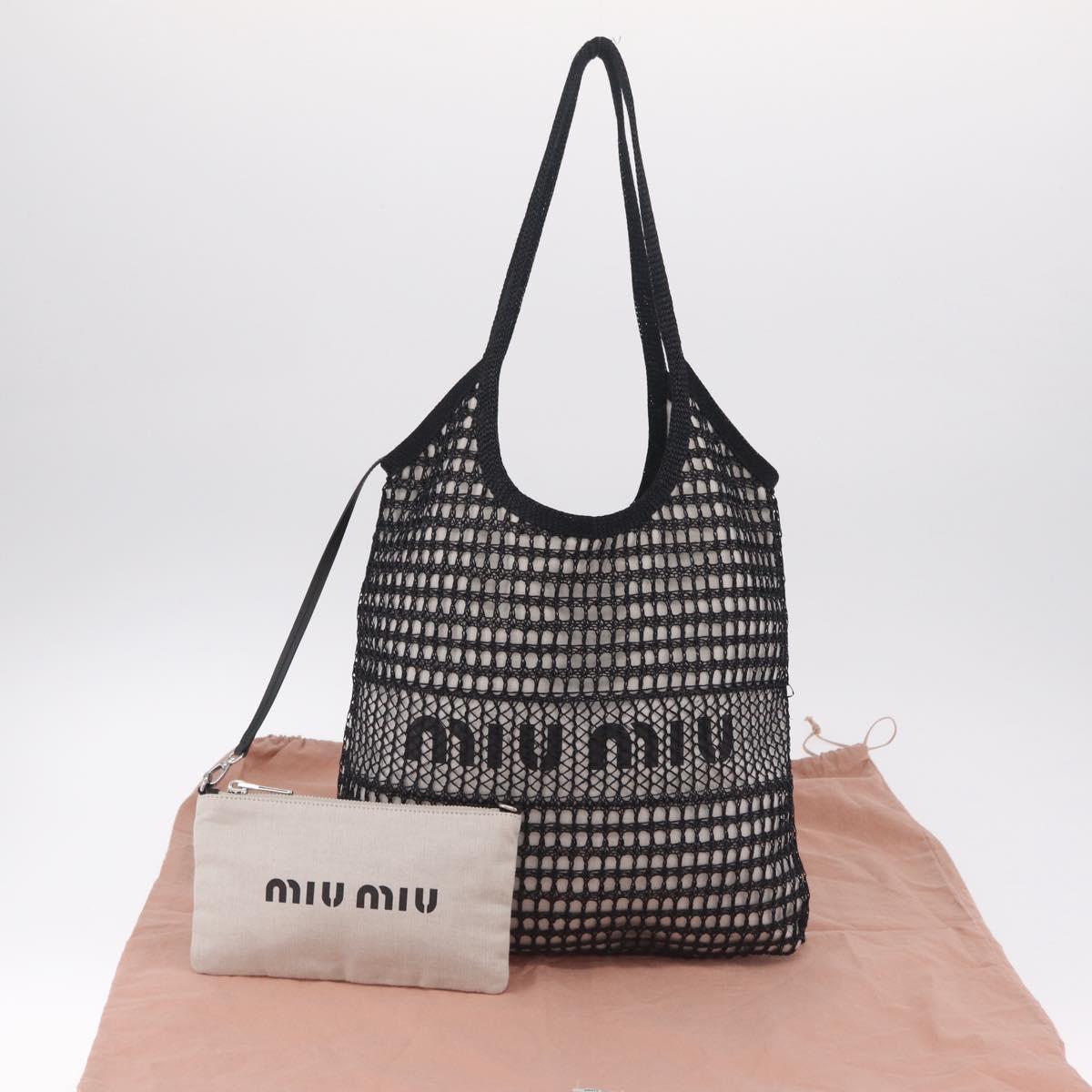 Miu Miu IVY Mesh Tote Bag Canvas Black Auth ka6970A