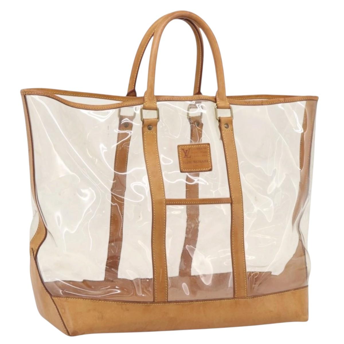 LOUIS VUITTON Isaac Mizrahi Bag Vinyl Leather Clear Beige M99027 LV Auth ka6974