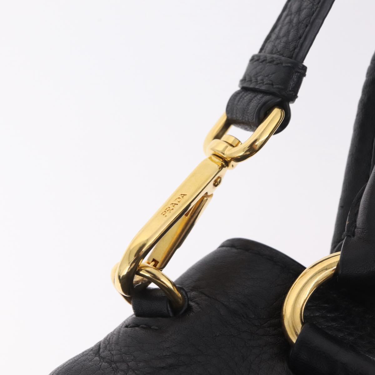 PRADA Hand Bag Vittero Dino Leather 2way Black Gold Auth ka6976A