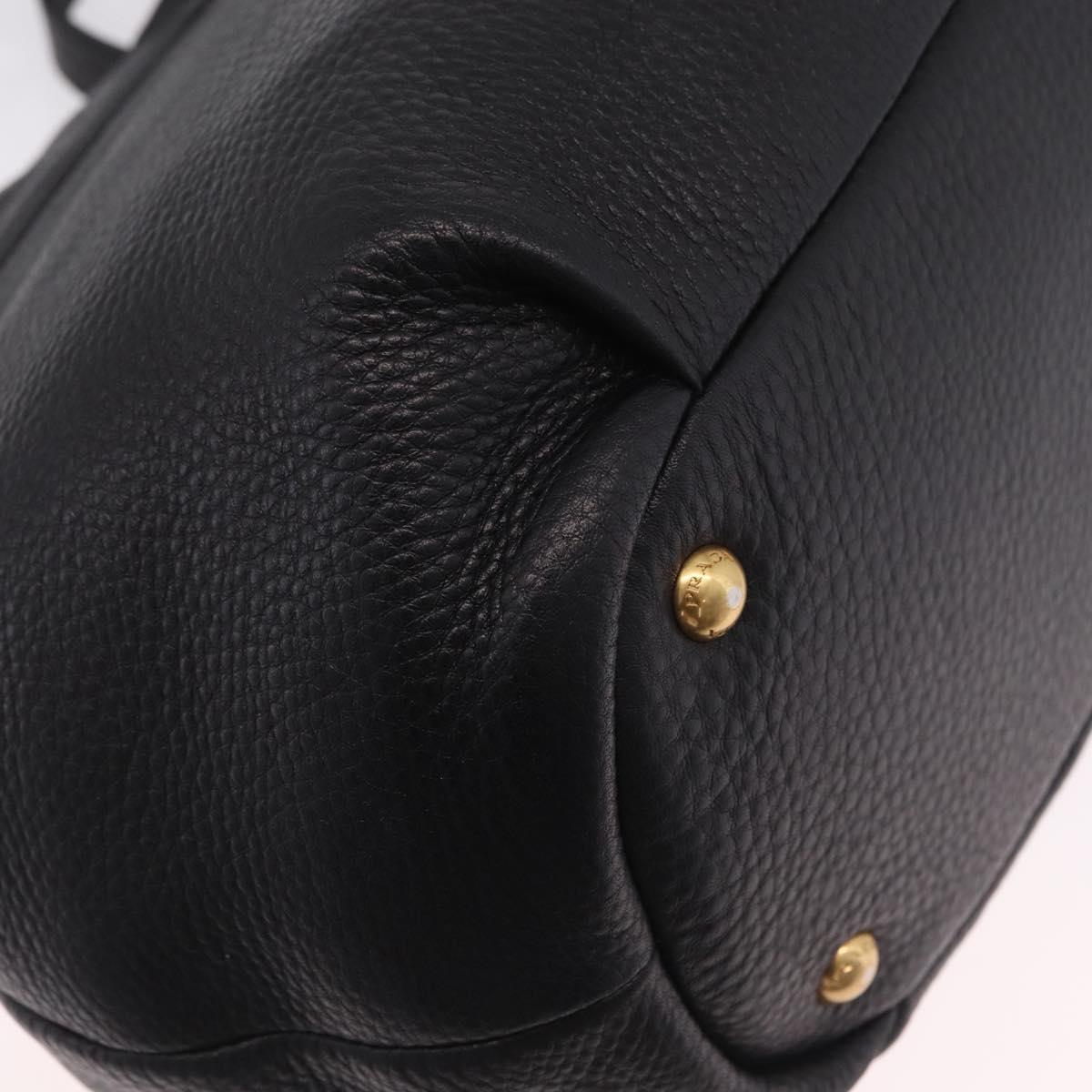 PRADA Hand Bag Vittero Dino Leather 2way Black Gold Auth ka6976A