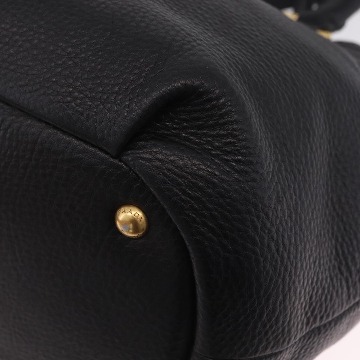 PRADA Hand Bag Vittero Dino Leather 2way Black Gold Auth ka6976A