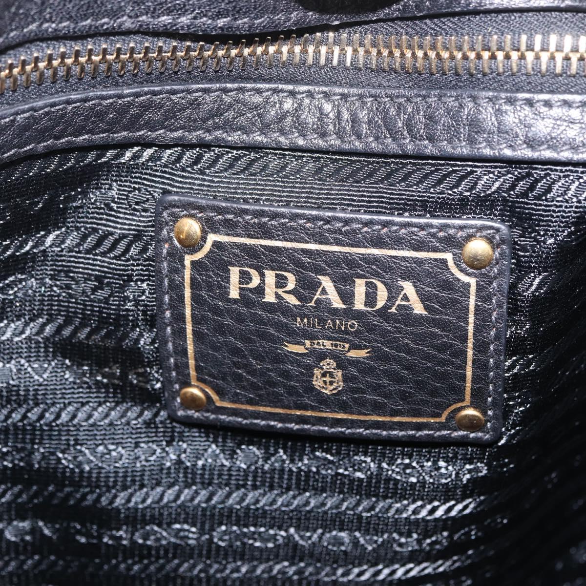 PRADA Hand Bag Vittero Dino Leather 2way Black Gold Auth ka6976A