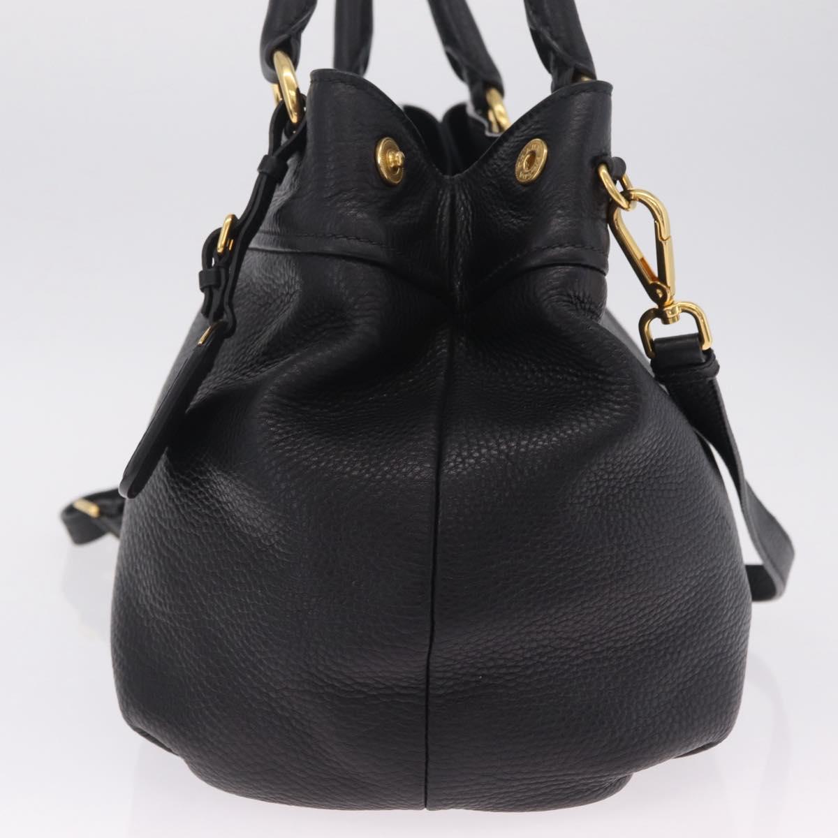 PRADA Hand Bag Vittero Dino Leather 2way Black Gold Auth ka6976A