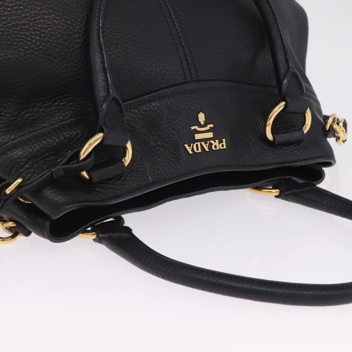 PRADA Hand Bag Vittero Dino Leather 2way Black Gold Auth ka6976A