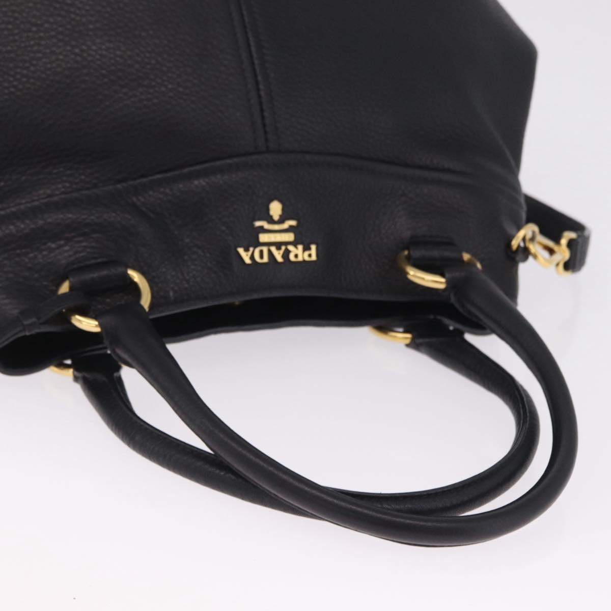 PRADA Hand Bag Vittero Dino Leather 2way Black Gold Auth ka6976A