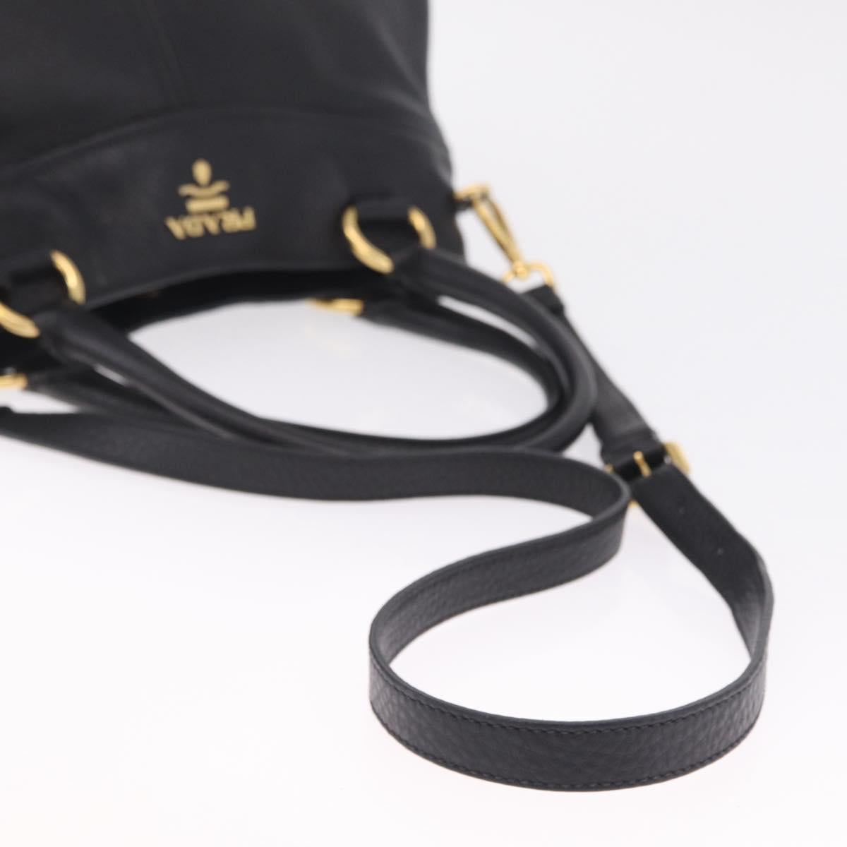 PRADA Hand Bag Vittero Dino Leather 2way Black Gold Auth ka6976A