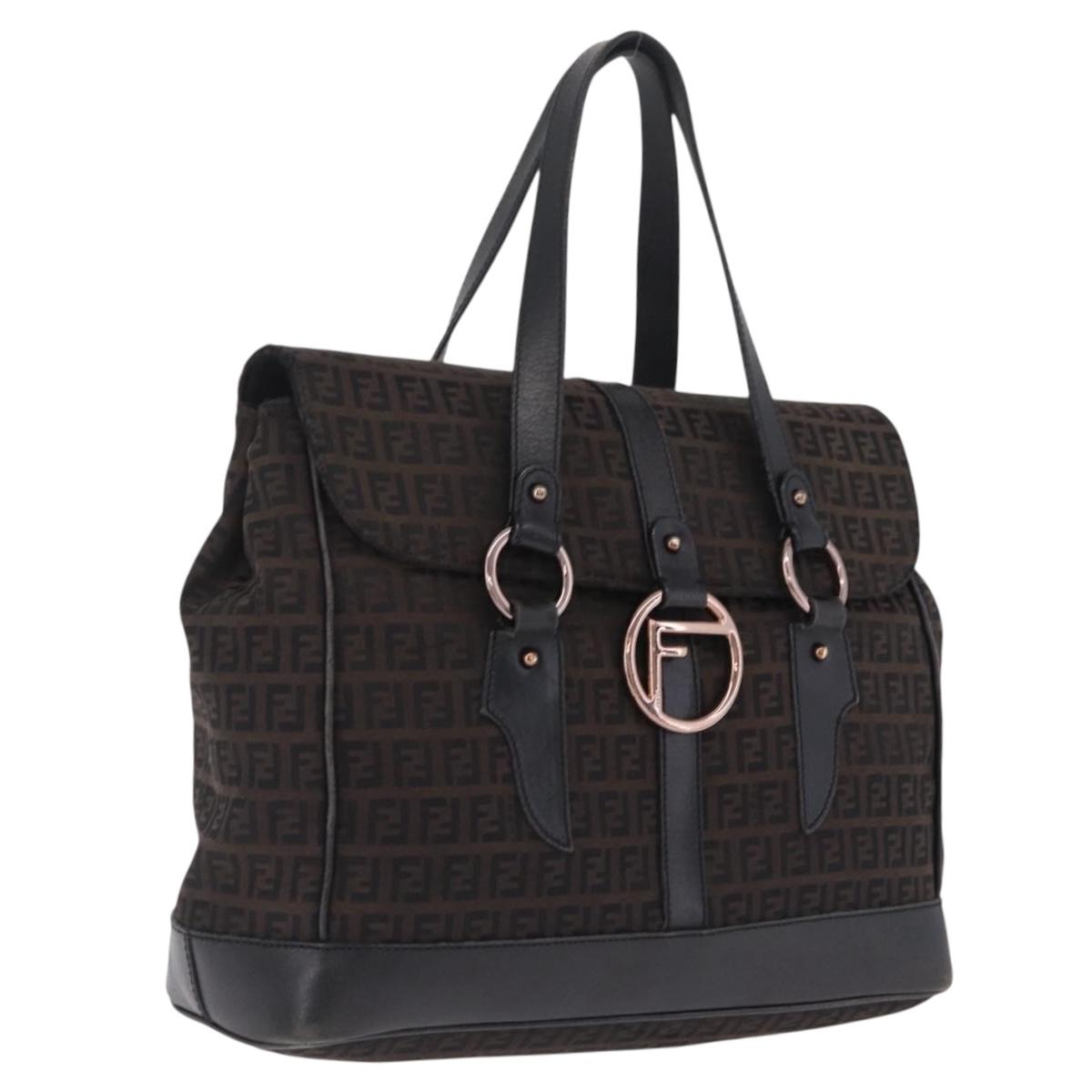 FENDI Zucchino Canvas Tote Bag Black Gold Auth ka6977