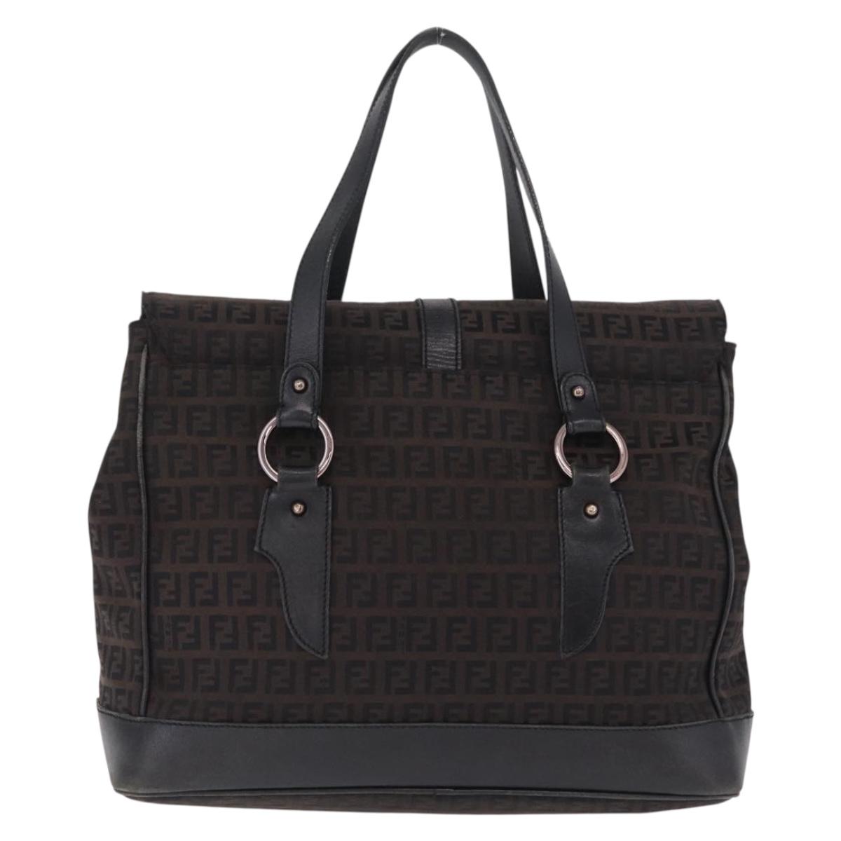 FENDI Zucchino Canvas Tote Bag Black Gold Auth ka6977