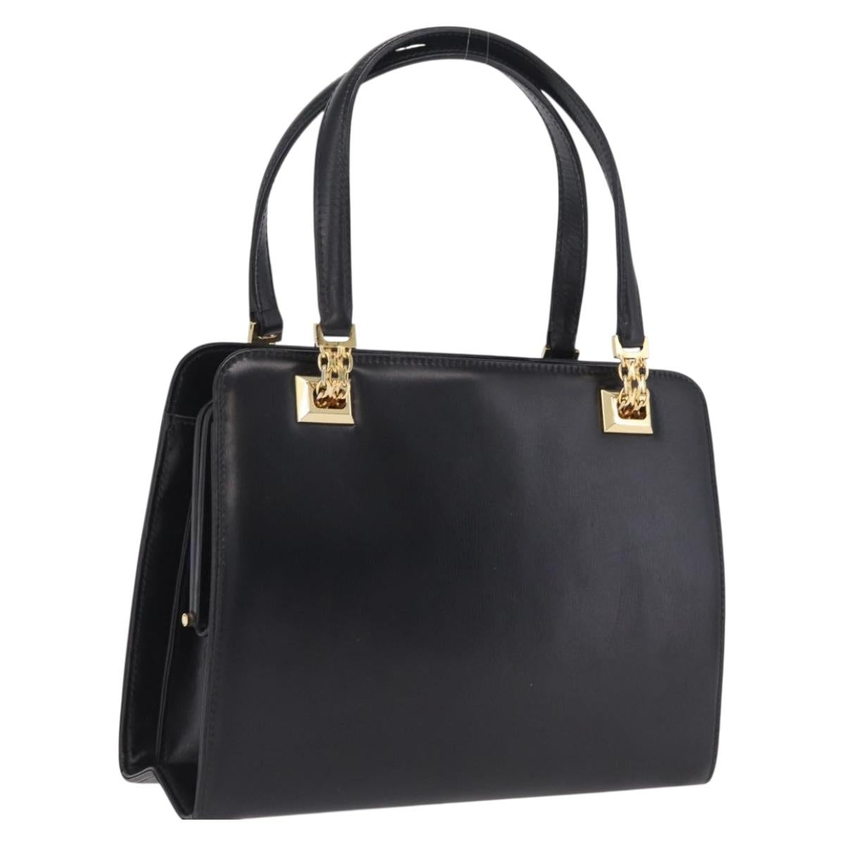 GUCCI Chain Hand Bag Leather Black Gold Auth ka6978