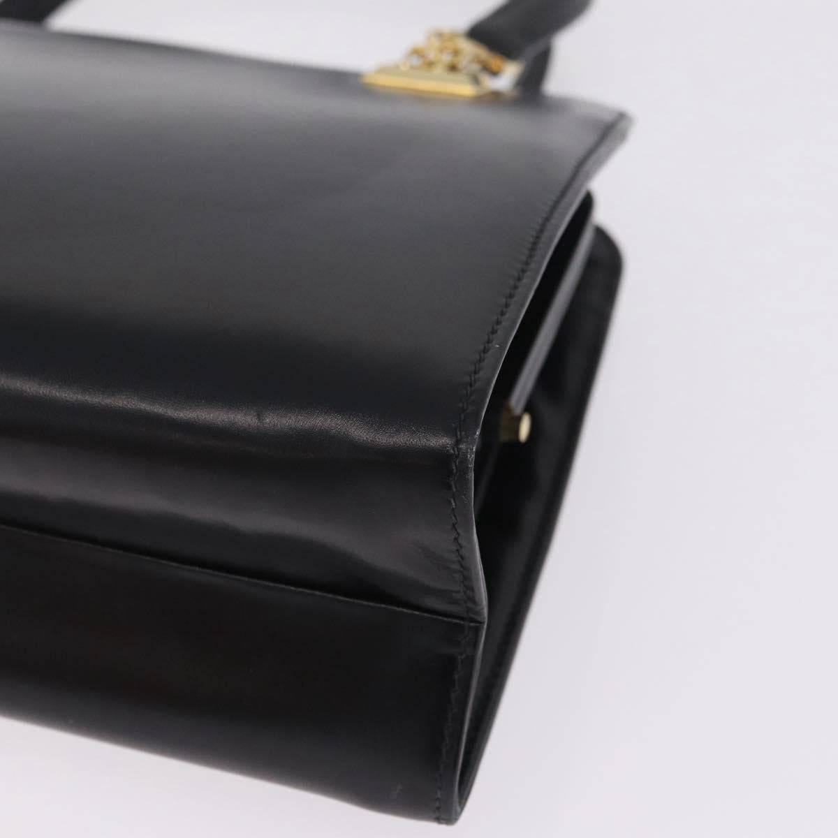 GUCCI Chain Hand Bag Leather Black Gold Auth ka6978