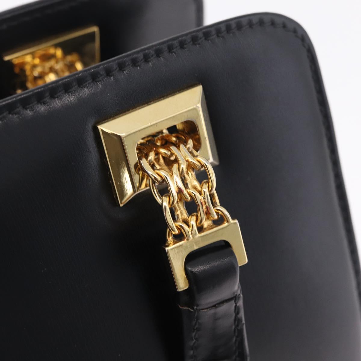 GUCCI Chain Hand Bag Leather Black Gold Auth ka6978