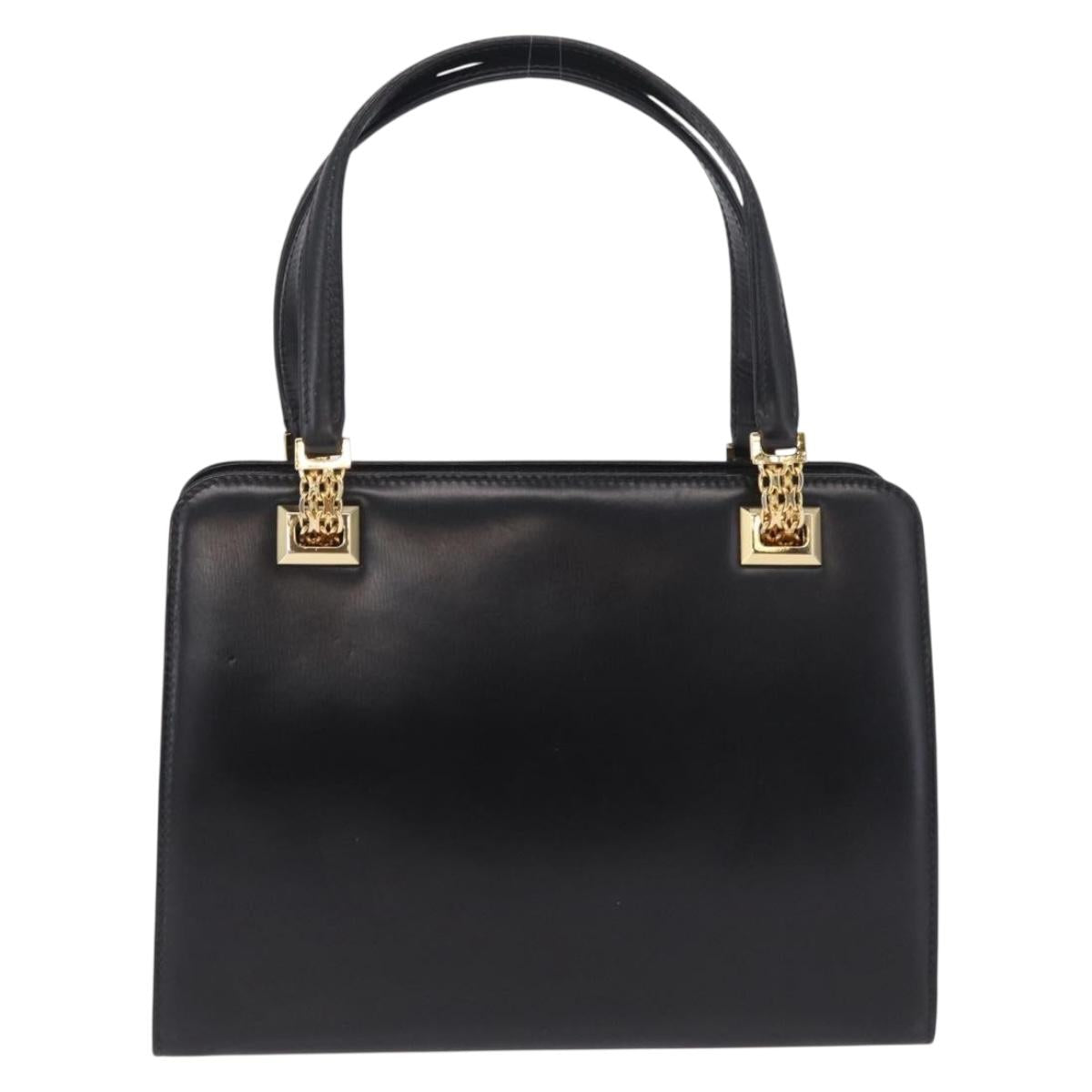 GUCCI Chain Hand Bag Leather Black Gold Auth ka6978