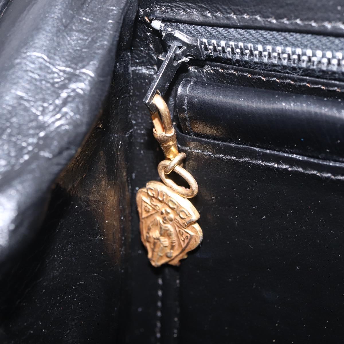 GUCCI Chain Hand Bag Leather Black Gold Auth ka6978