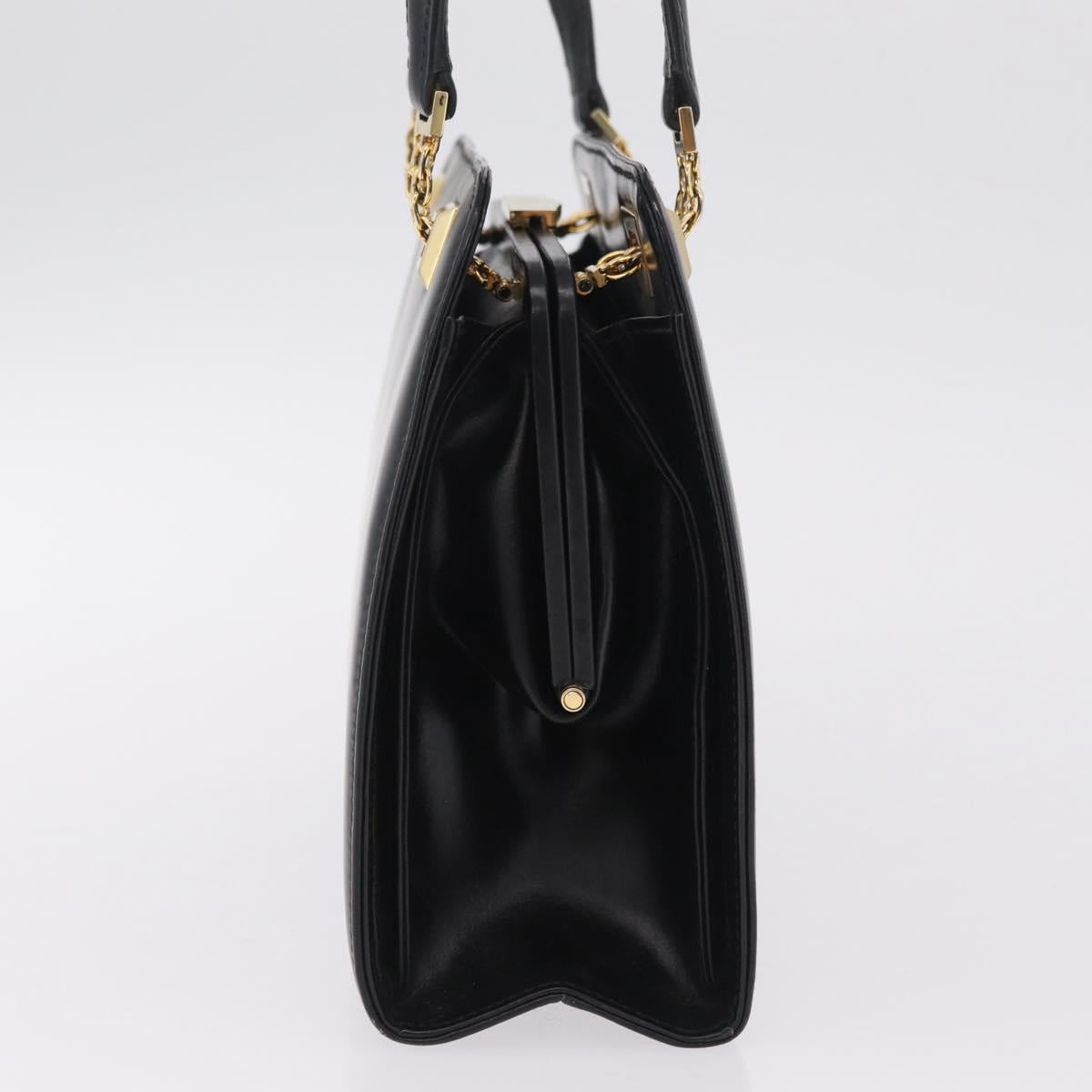GUCCI Chain Hand Bag Leather Black Gold Auth ka6978