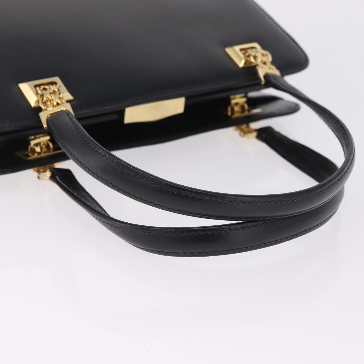 GUCCI Chain Hand Bag Leather Black Gold Auth ka6978