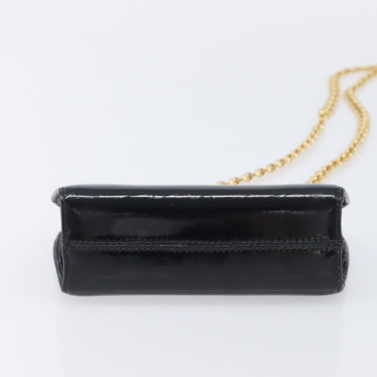 Salvatore Ferragamo Gancini Chain Bag Patent Leather Black Gold Auth ka6979