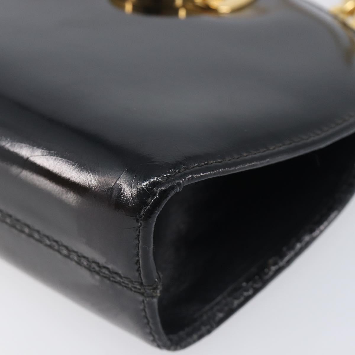 Salvatore Ferragamo Gancini Chain Bag Patent Leather Black Gold Auth ka6979