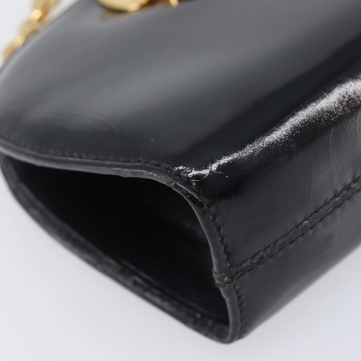 Salvatore Ferragamo Gancini Chain Bag Patent Leather Black Gold Auth ka6979