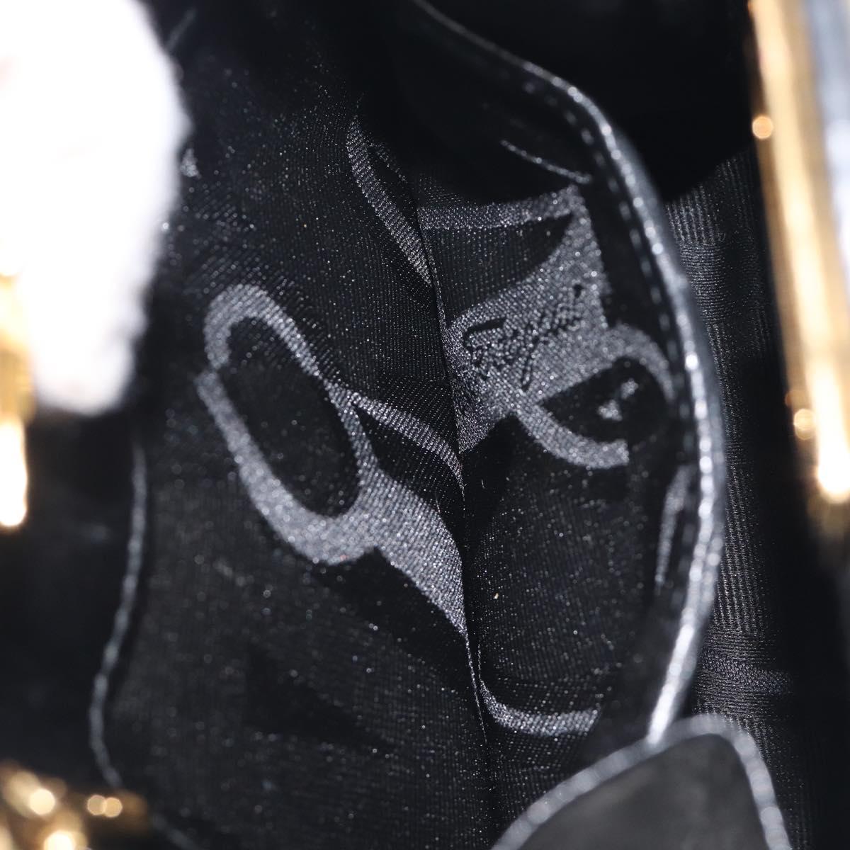 Salvatore Ferragamo Gancini Chain Bag Patent Leather Black Gold Auth ka6979