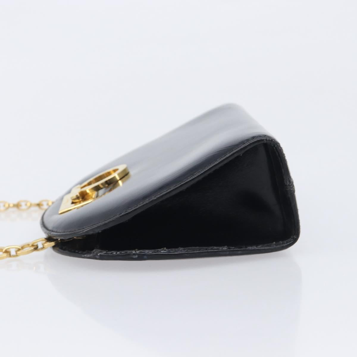 Salvatore Ferragamo Gancini Chain Bag Patent Leather Black Gold Auth ka6979