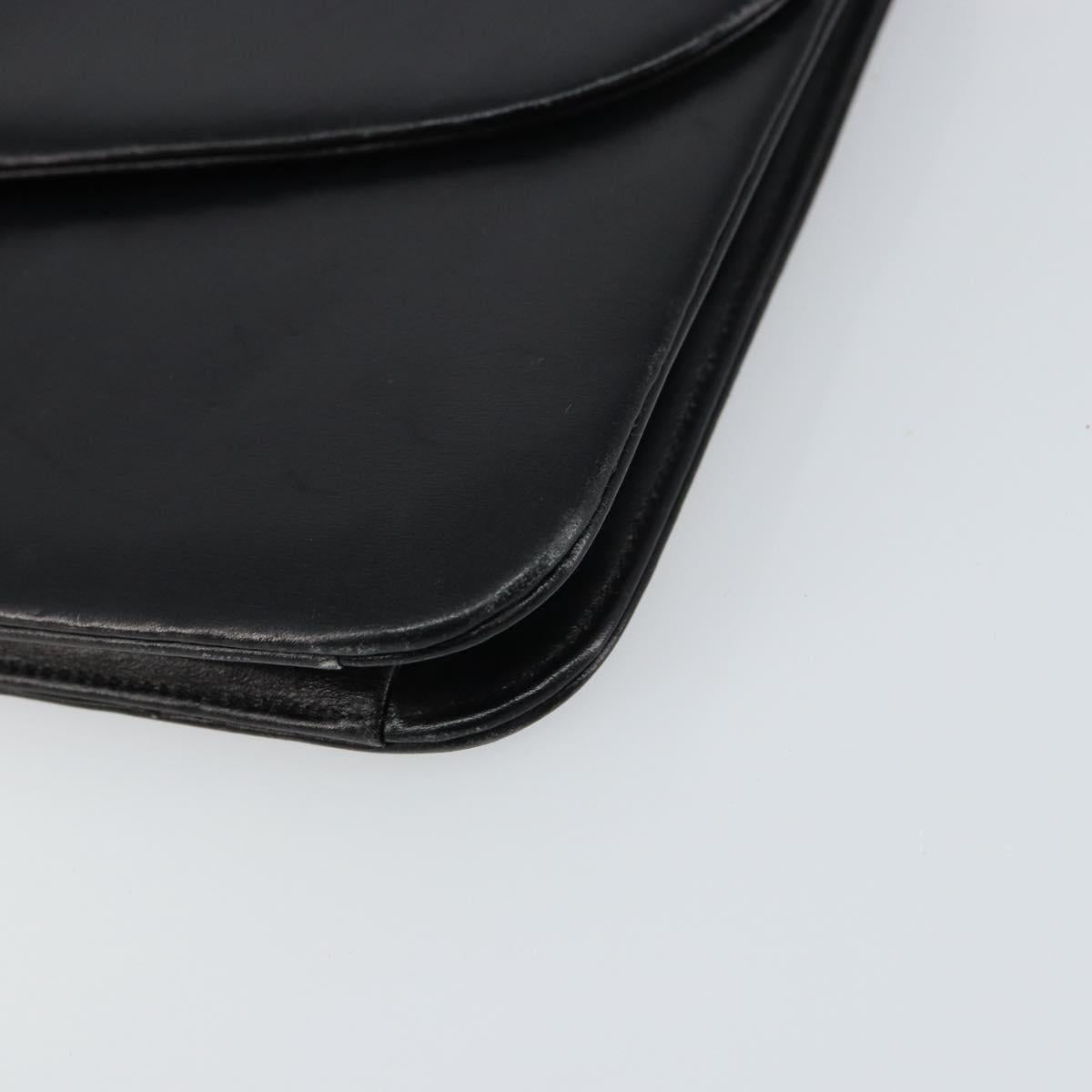 Christian Dior Chain Shoulder Bag Leather Black Gold Auth ka698