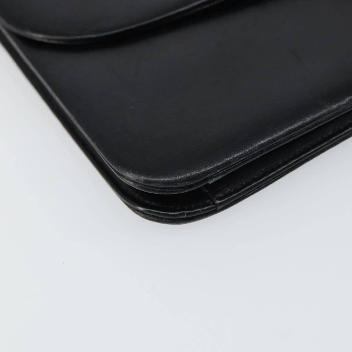 Christian Dior Chain Shoulder Bag Leather Black Gold Auth ka698